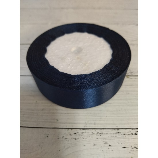 Лента атласная однотонная 2,5 см цв. темно-темно-синий, цена за 5 м